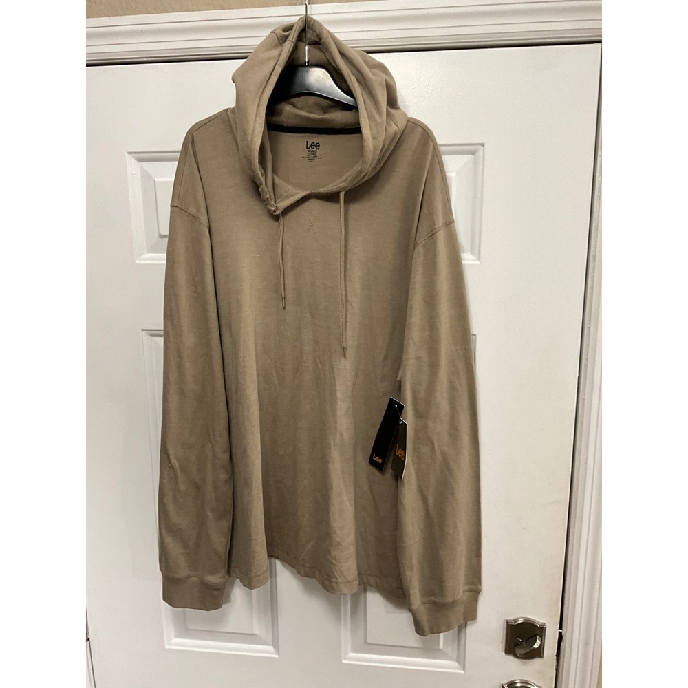 Lee Mens XXL Khaki Tan Long Sleeve Hooded Tee Super Soft Wave Injection Texture